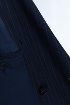 THEODORE Navy Striped Wool Trench Coat, view 7 of 9