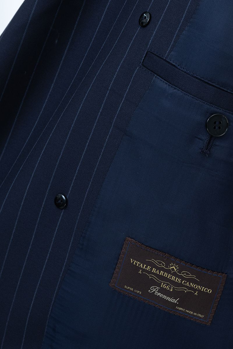 THEODORE Navy Striped Wool Trench Coat, view 8 of 9