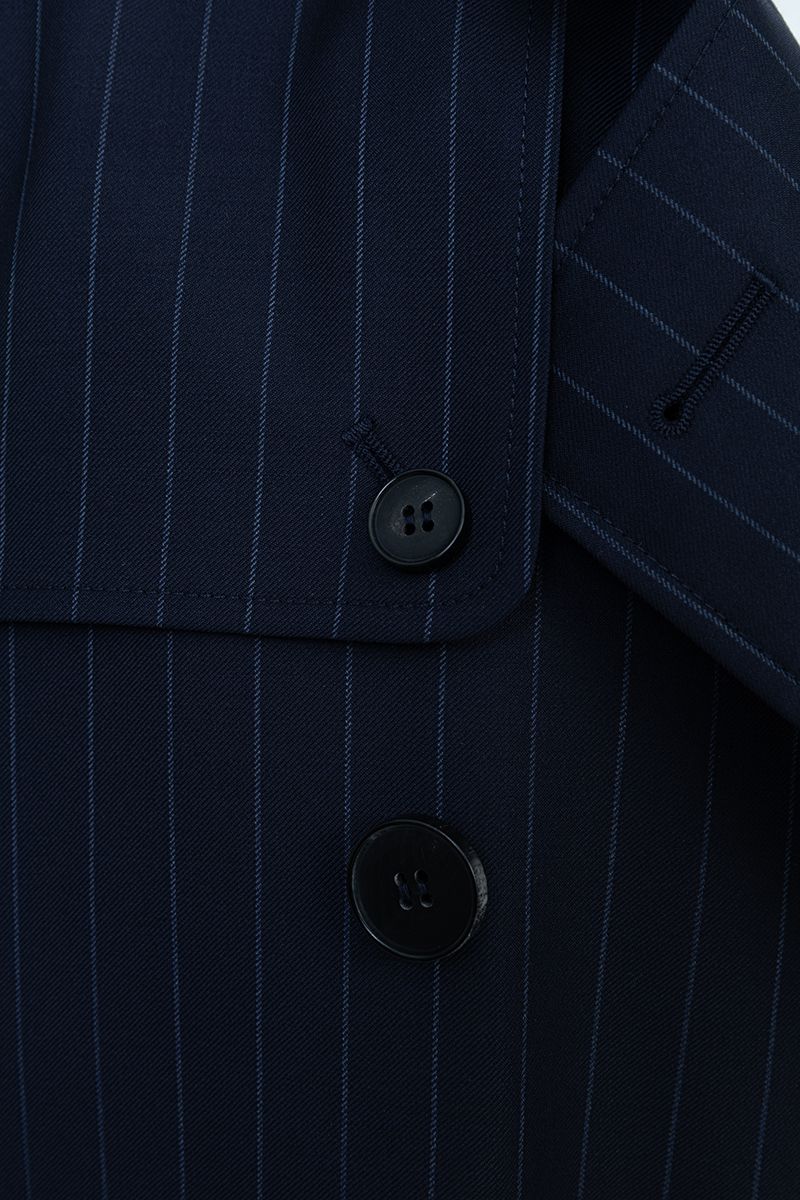 THEODORE Navy Striped Wool Trench Coat, view 9 of 9