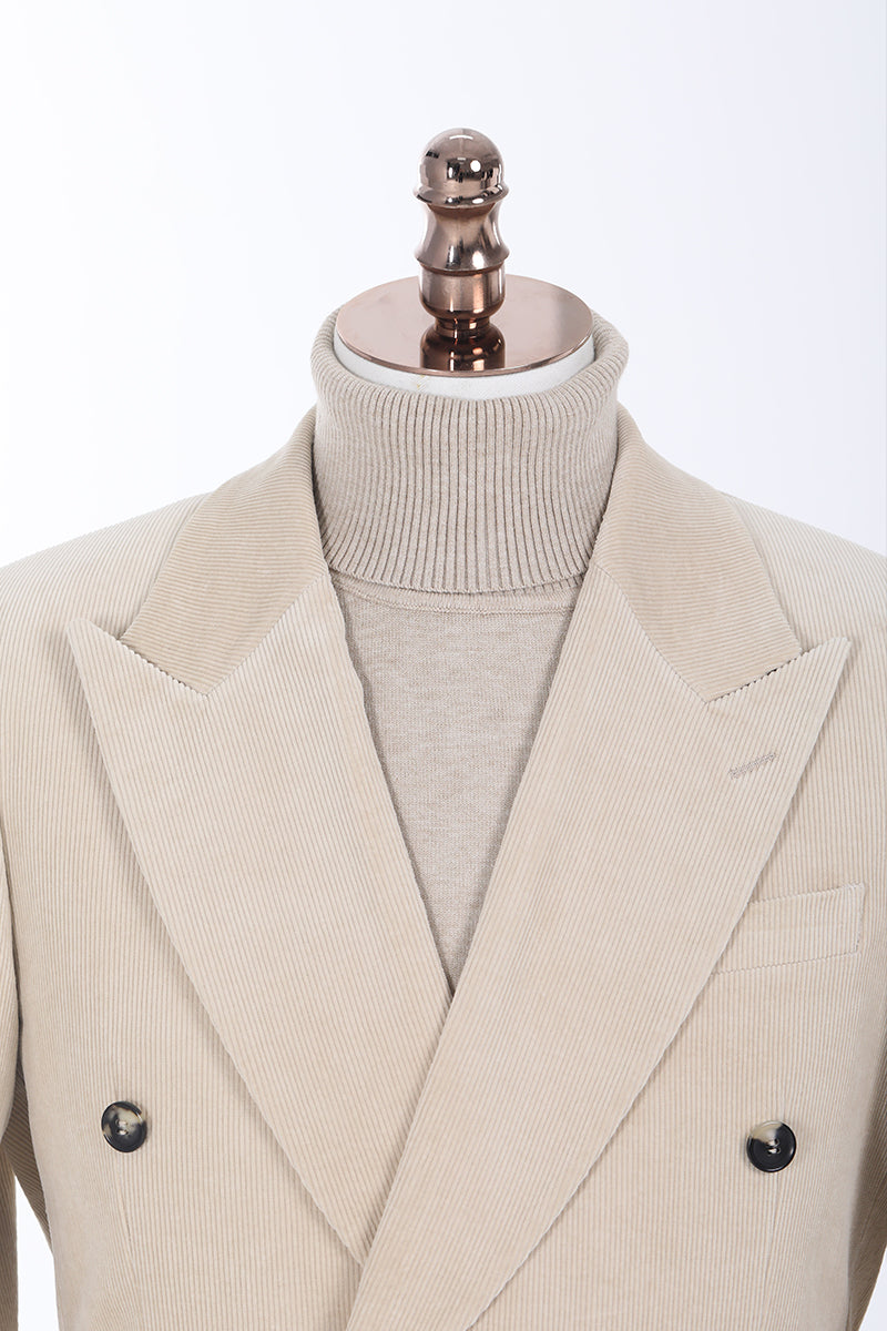 Close-up of the Winter Wheat corduroy suit lapel and turtleneck collar