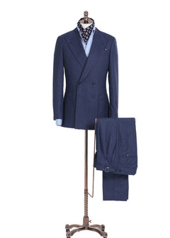 Indigo Prestige navy pinstripe suit displayed on a mannequin, front view