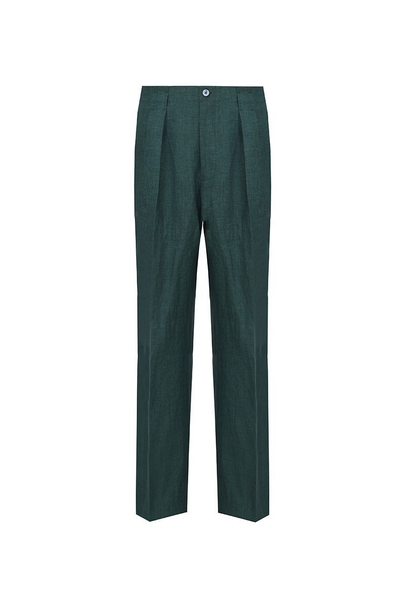 THEODORE Green Linen Trousers, view 1 of 3