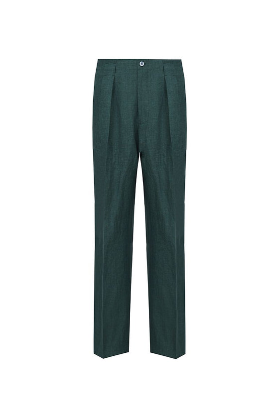 THEODORE Green Linen Trousers, view 1 of 3