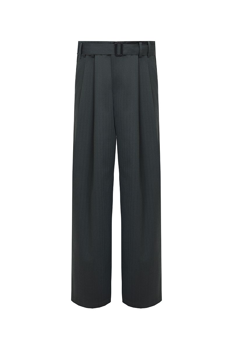 THEODORE Green Striped Wool Trousers, view 1 of 2