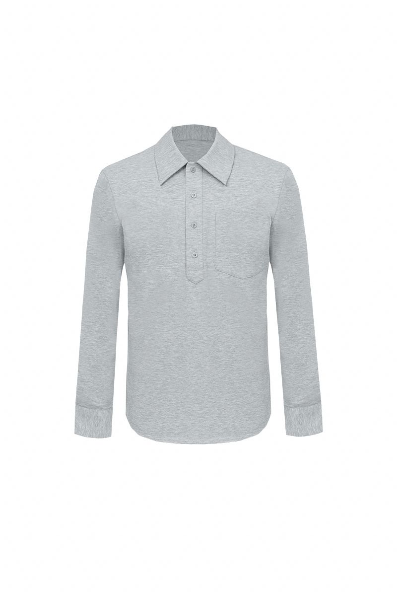 THEODORE The Rovinj Light Grey Cotton-Blend Long-Sleeve Polo, view 2 of 7