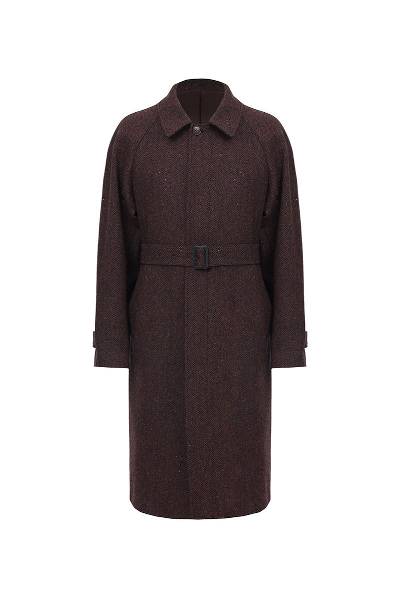 THEODORE Brown Striped Wool Overcoat, view 1 of 2