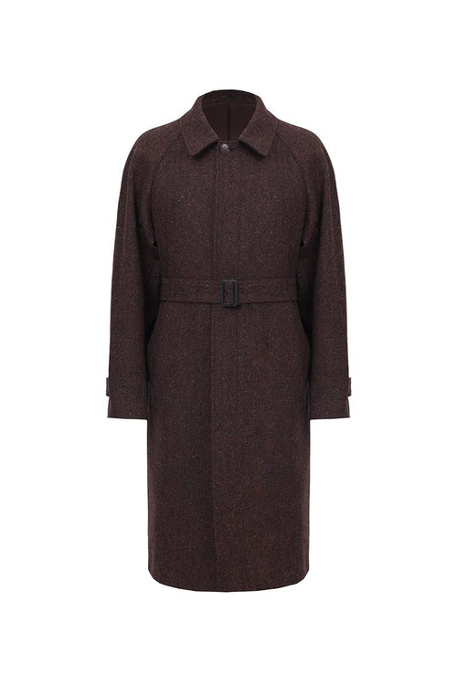 THEODORE Brown Striped Wool Overcoat, view 1 of 2
