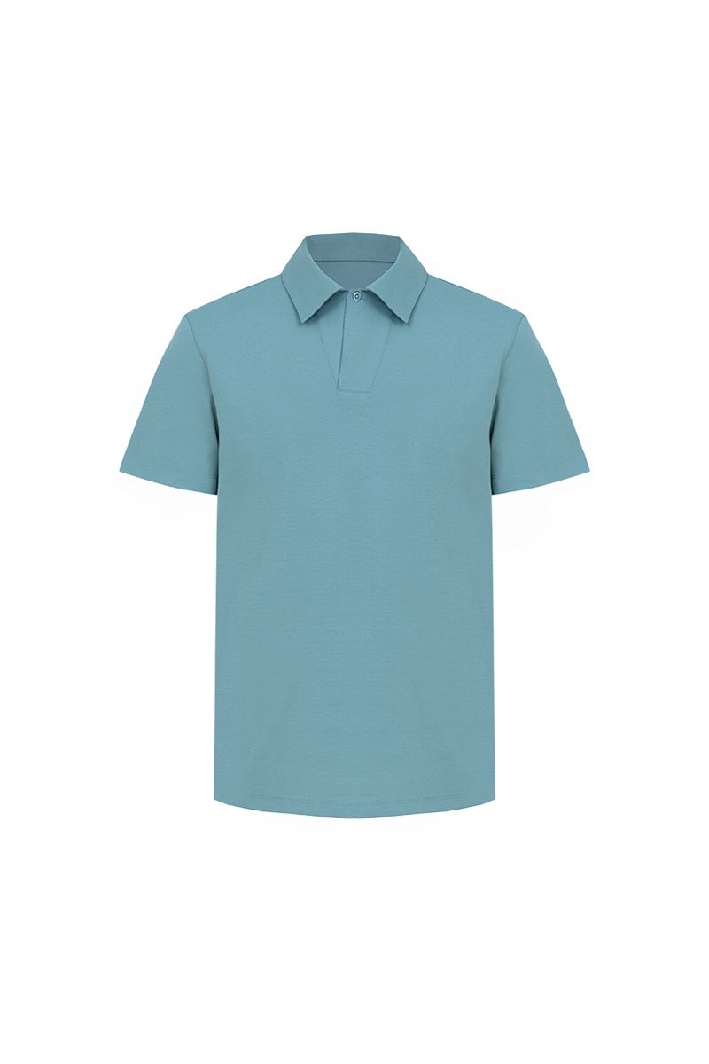 THEODORE The Ericeira Teal Cotton-Blend One-Button Polo, view 2 of 2