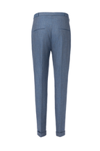 THEODORE Blue Grey Herringbone Linen Trousers, view 2 of 2
