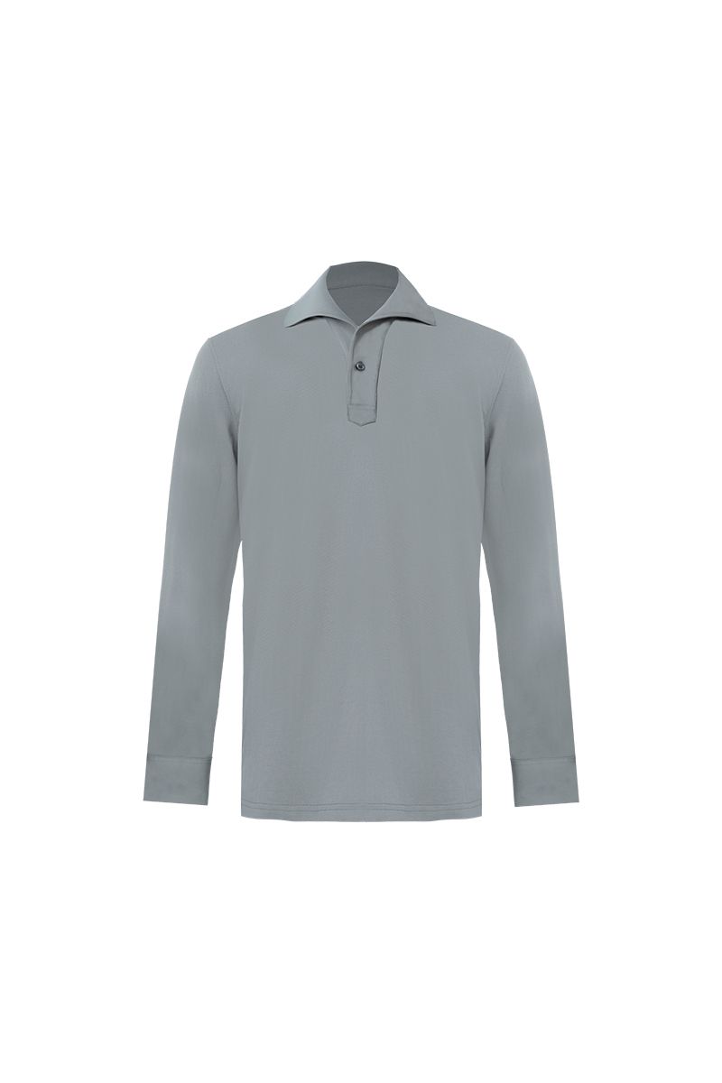 THEODORE The Alassio Grey Piqué Cotton-Blend Long-Sleeve Polo, view 2 of 6