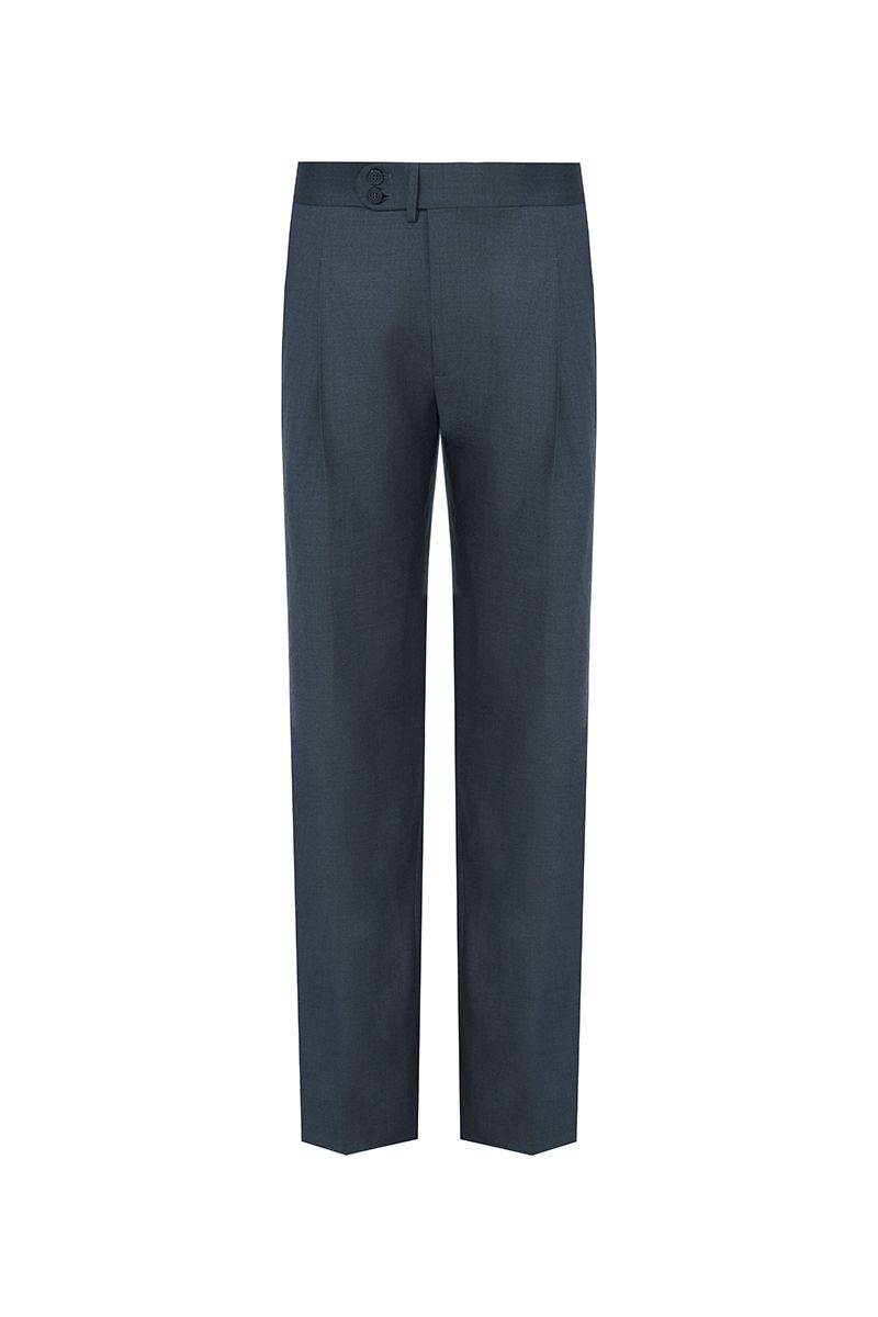 THEODORE Charcoal Button-Tab Wool Trousers, view 2 of 8
