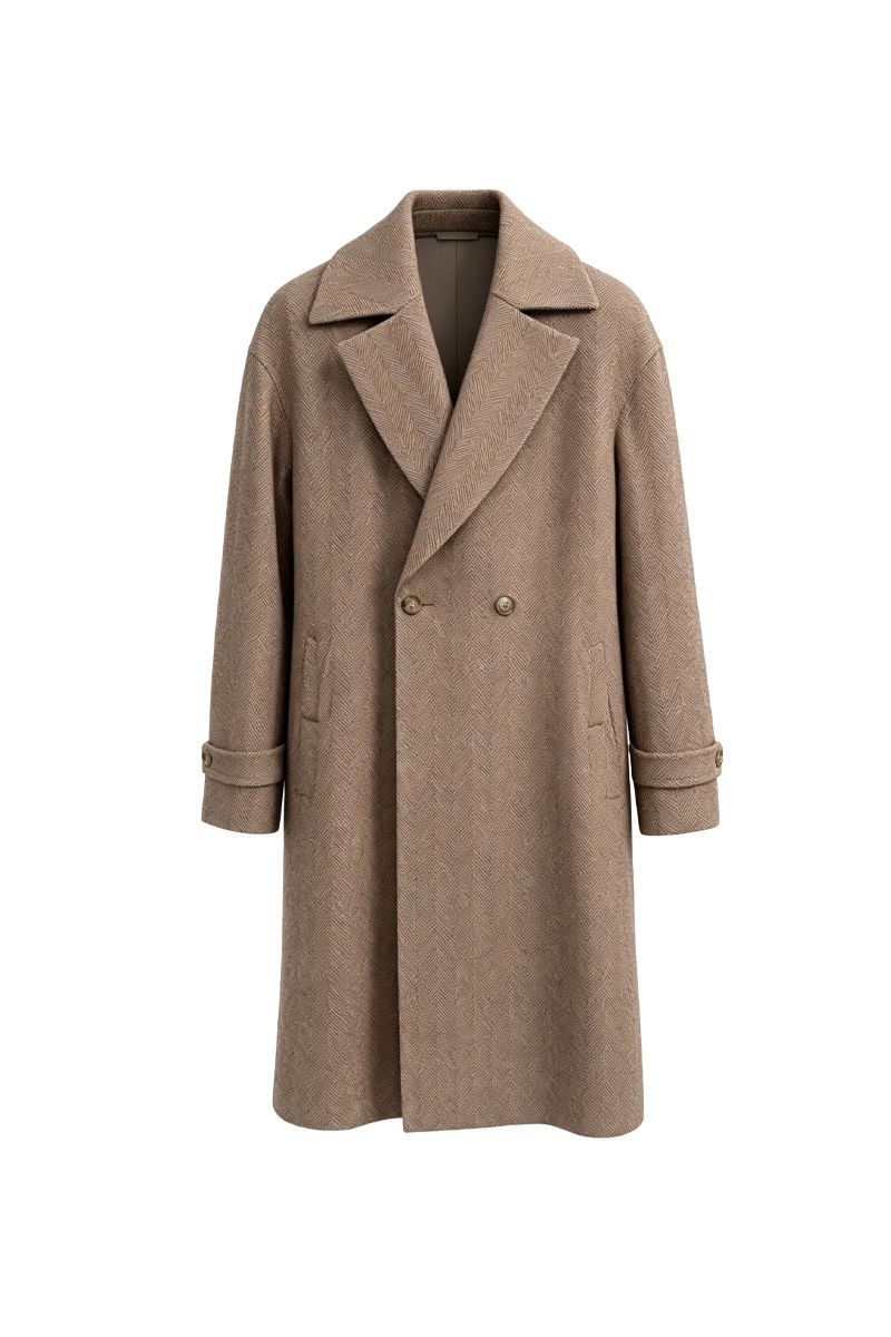 THEODORE Coffee Striped Wool Overcoat, view 1 of 7