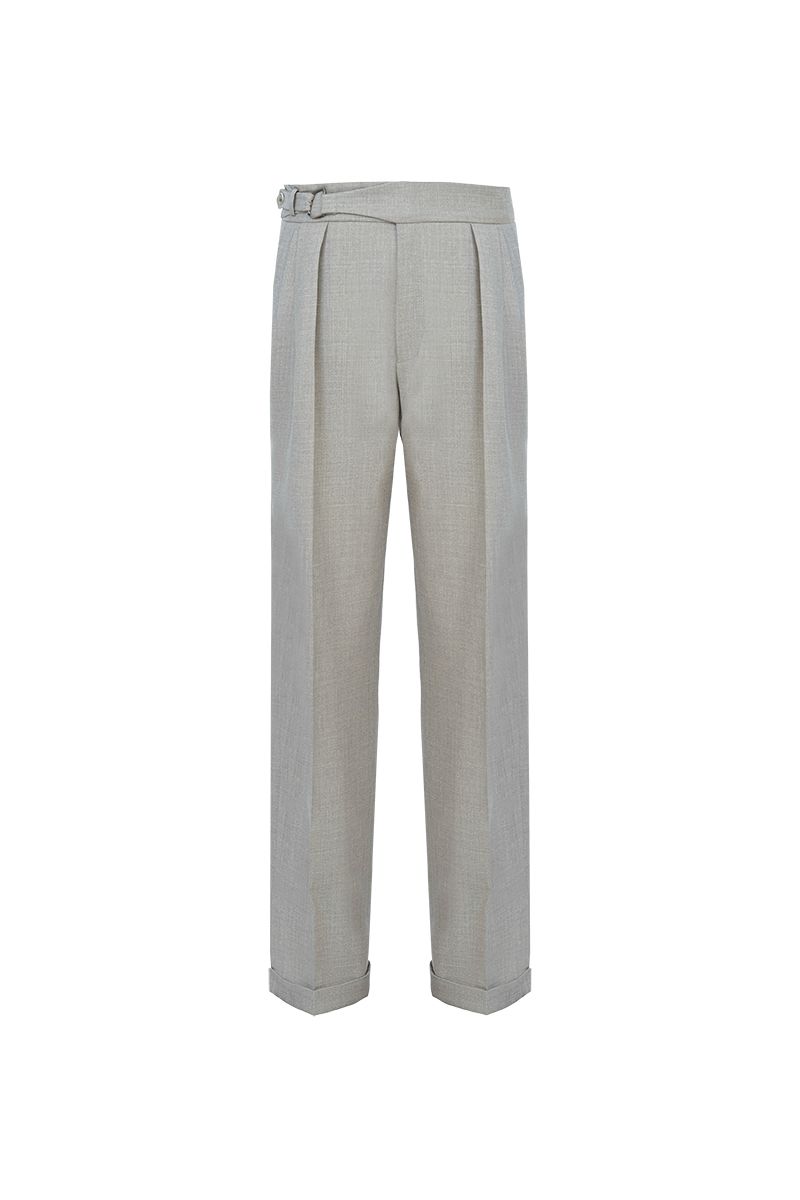 THEODORE Taupe Box-Pleat Wool Trousers, view 2 of 9