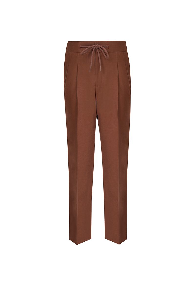 THEODORE Brown Elastic-Back Wool Trousers, view 2 of 10