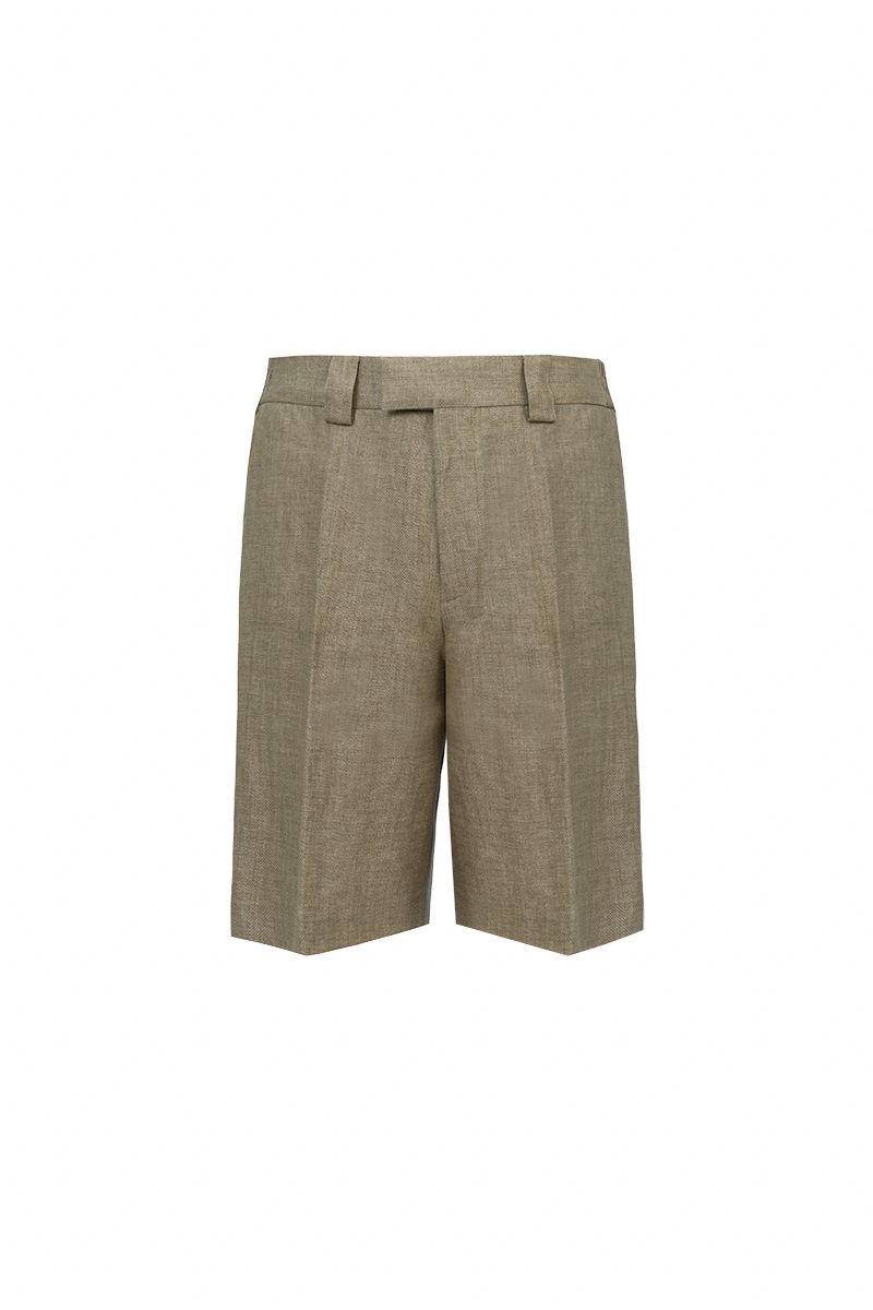 THEODORE Brown Linen Shorts, view 1 of 2