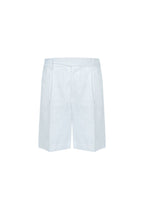 THEODORE White Single-Pleat Linen Shorts, view 2 of 8