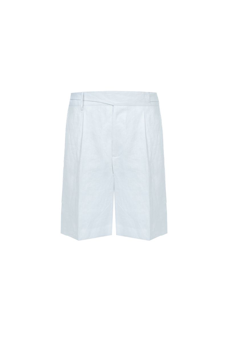 THEODORE White Single-Pleat Linen Shorts, view 2 of 8