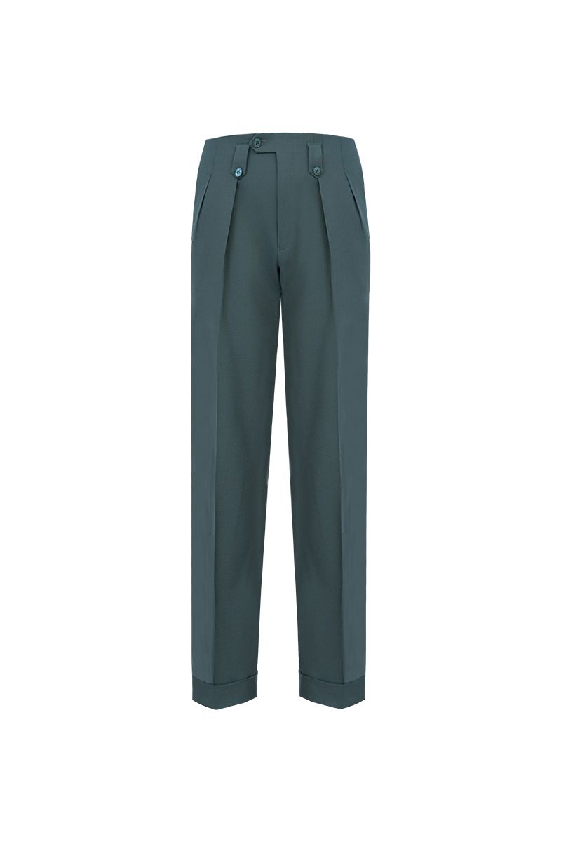 THEODORE Sage Turn-Up Wool Trousers, view 2 of 8
