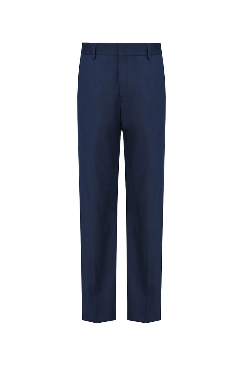 THEODORE Navy Flat-Front Wool Trousers, view 2 of 8