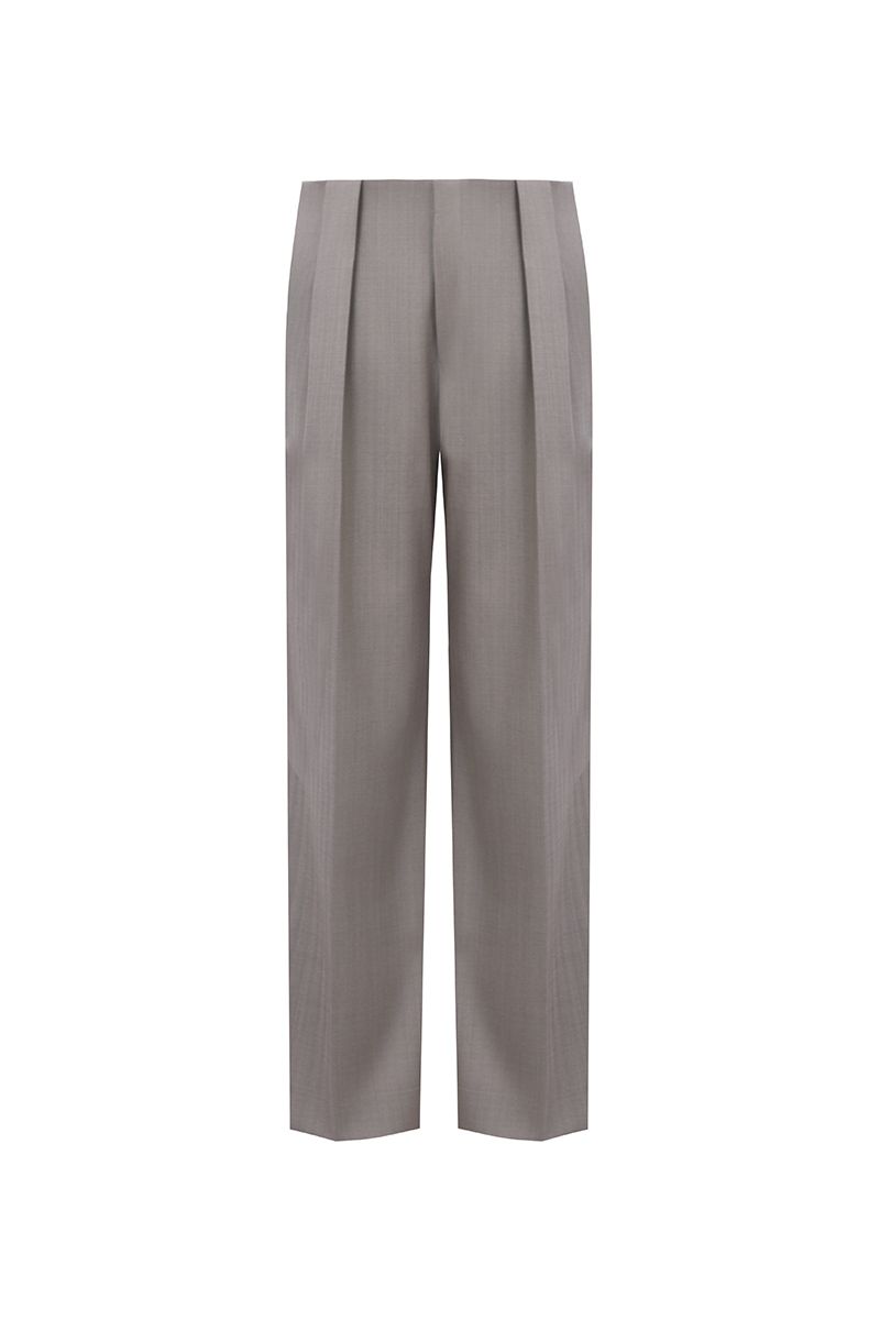 THEODORE Grey Wide-Leg Herringbone Wool Trousers, view 2 of 8