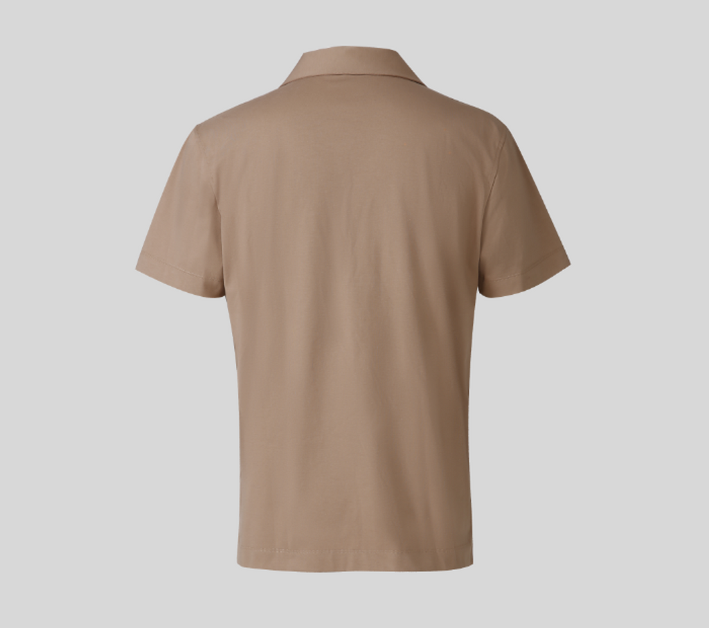 THEODORE The Beaulieu Taupe Cotton-Blend Open-Collar Polo, view 2 of 4