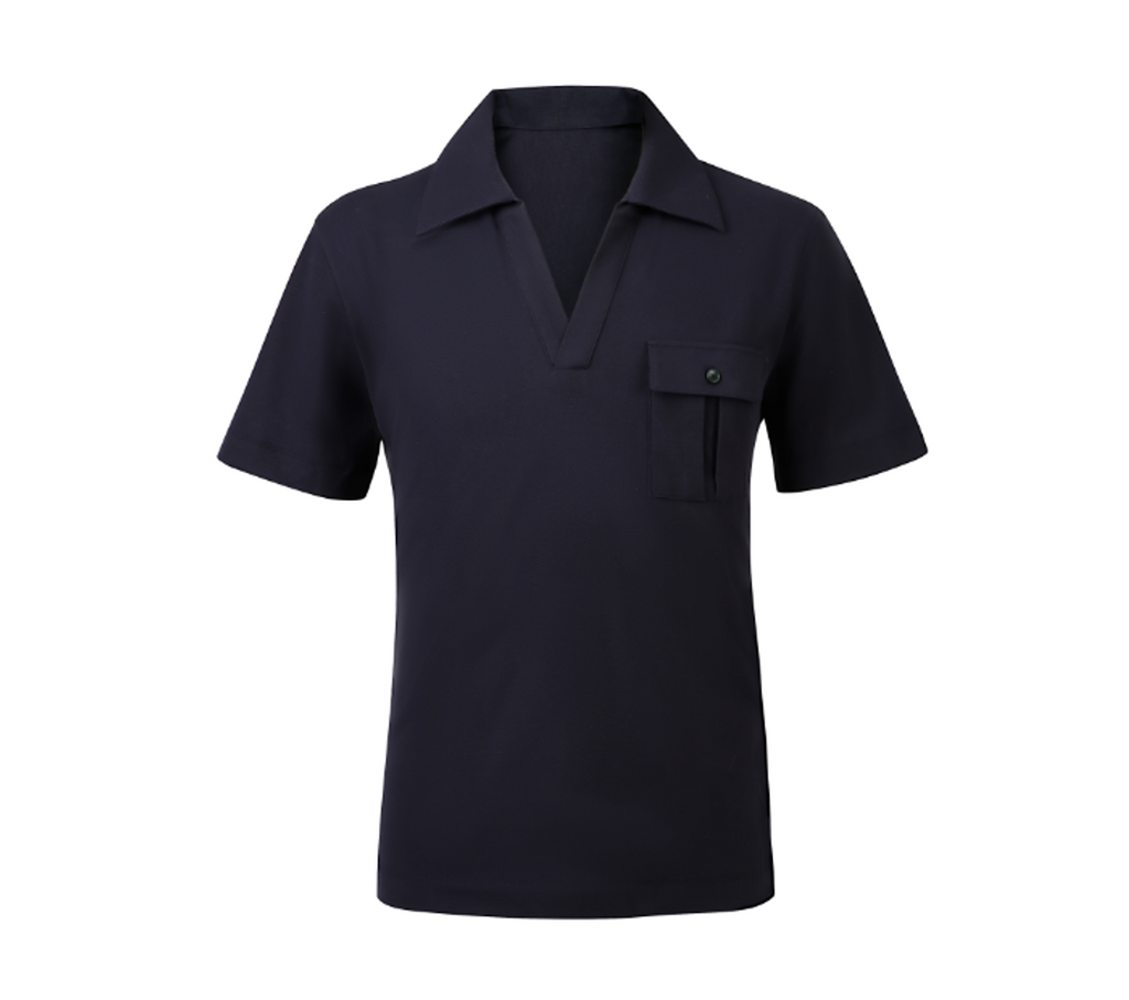 THEODORE The Bandol Navy Cotton Pocket Polo, view 2 of 7