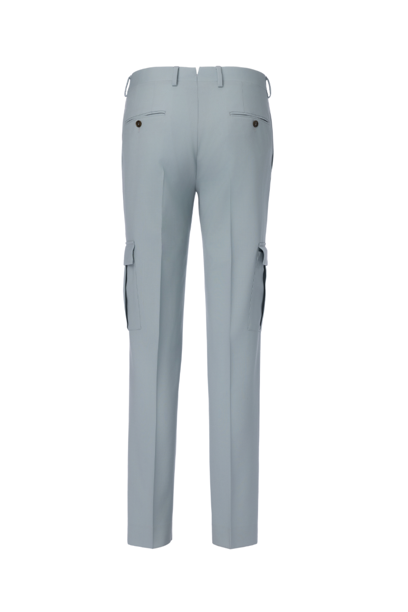 THEODORE Blue Grey Wool Trousers, view 2 of 3
