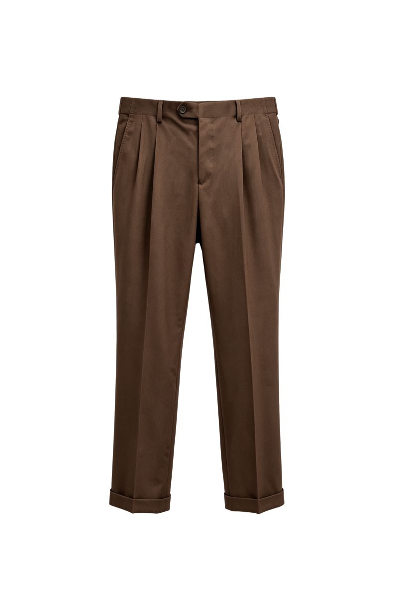 THEODORE The Posillipo Brown Wool Single-Pleat Trousers, view 2 of 8