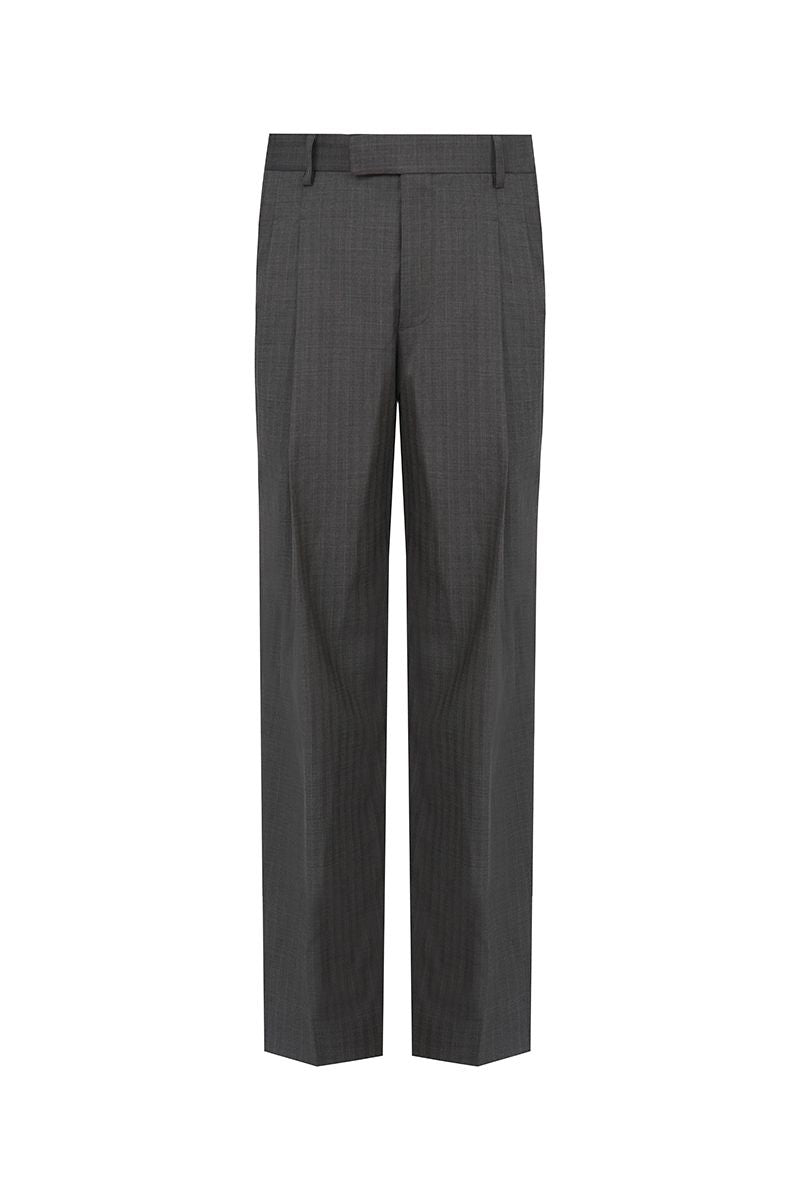 THEODORE Charcoal Striped Double-Pleat Wool Trousers, view 2 of 8