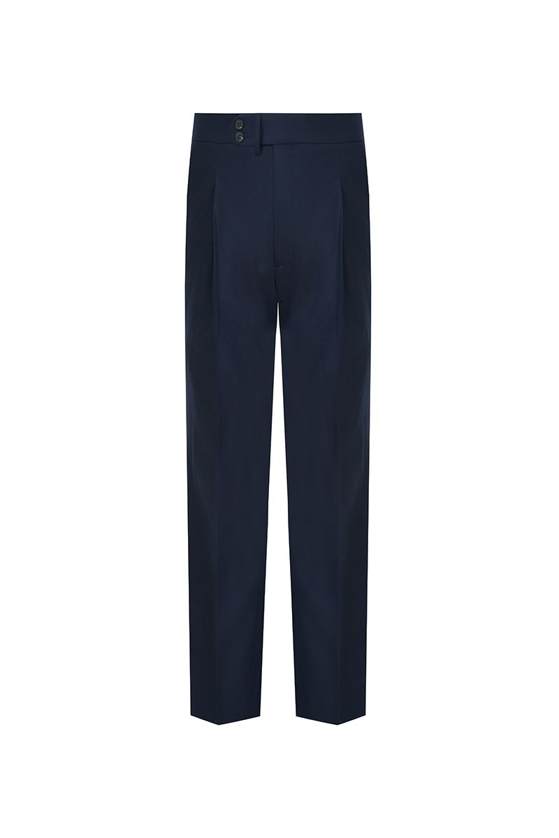 THEODORE Navy Button-Tab Wool Trousers, view 2 of 8