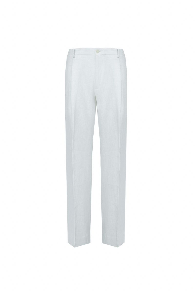 THEODORE Ivory Double-Pleat Linen Trousers, view 2 of 8