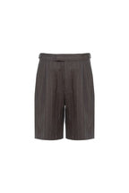 THEODORE Brown Striped Linen Shorts, view 1 of 2