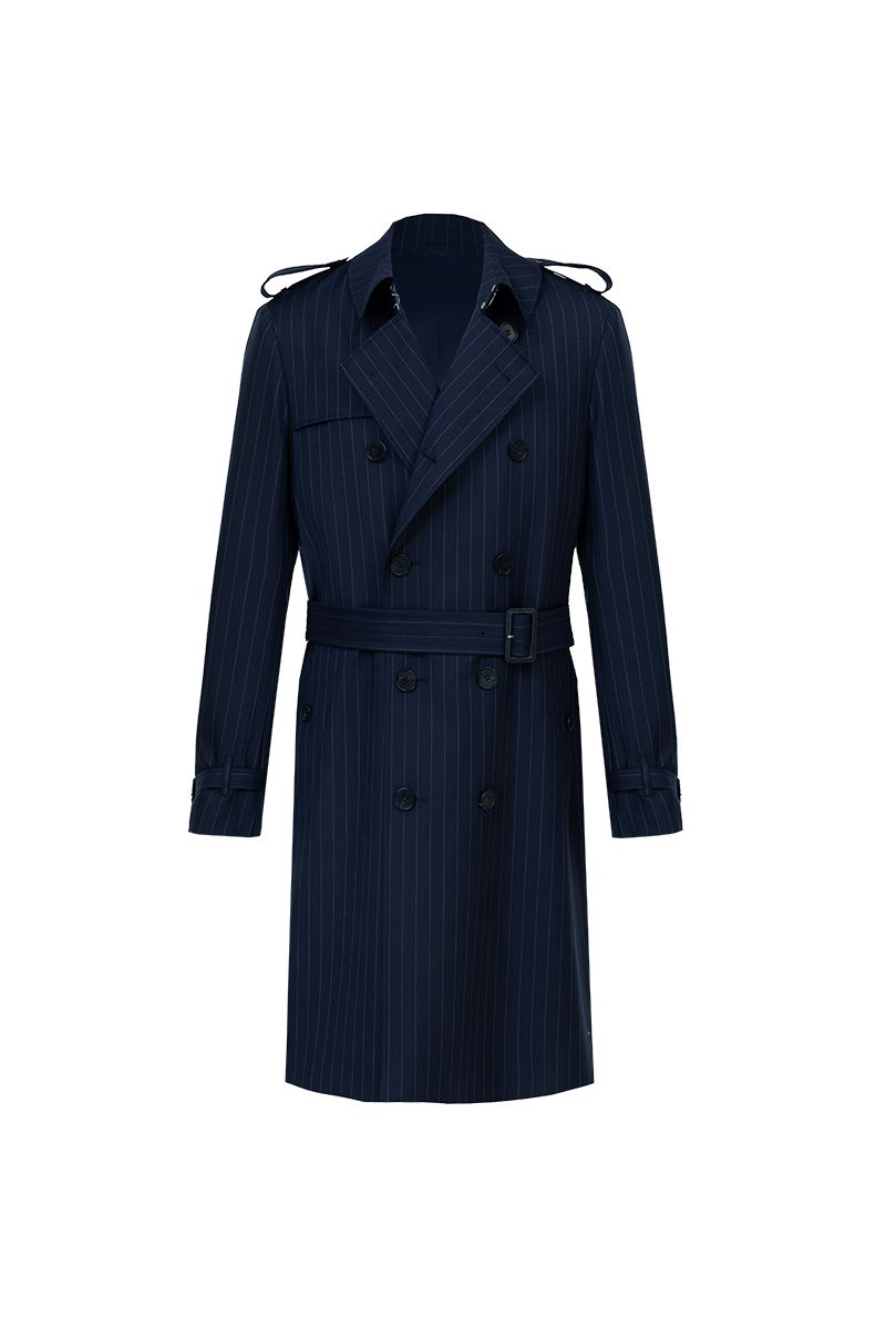 THEODORE Navy Striped Wool Trench Coat, view 1 of 9