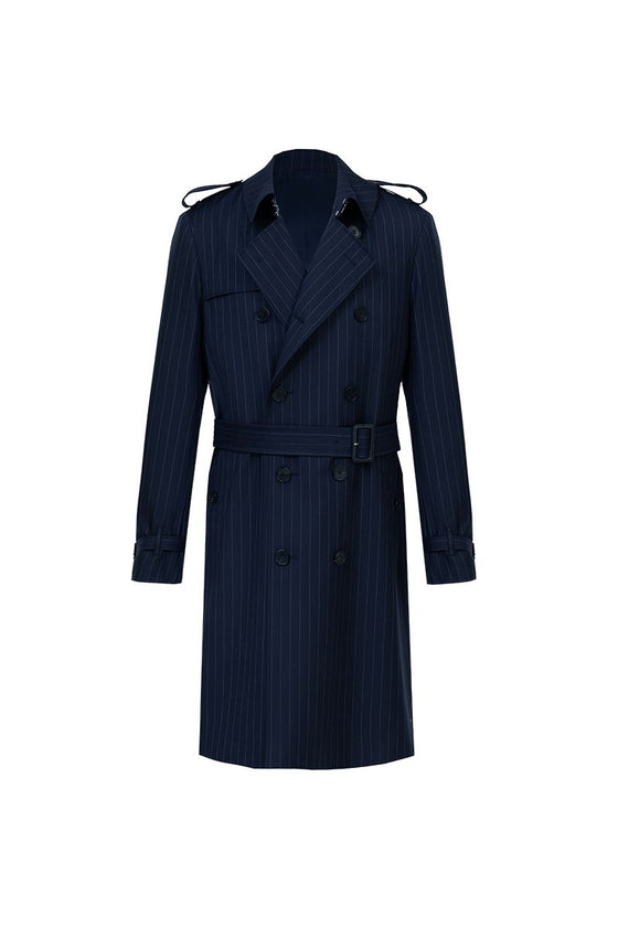THEODORE Navy Striped Wool Trench Coat, view 1 of 9
