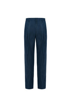 THEODORE Navy Lightweight Striped Linen Trousers, view 2 of 8