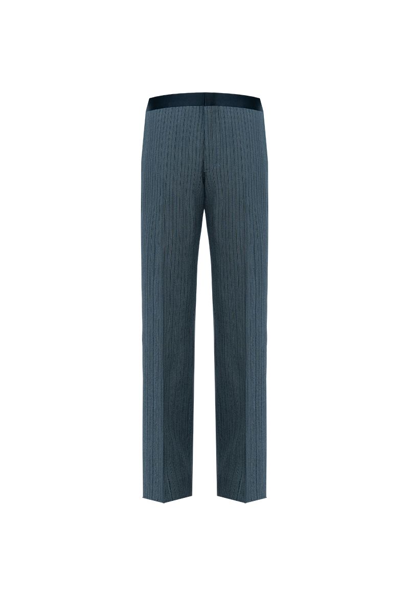 THEODORE Charcoal Striped Flat-Front Wool Trousers, view 2 of 7