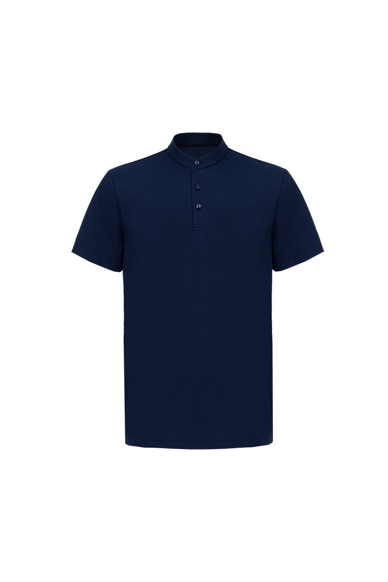 THEODORE The Gaeta Navy Cotton-Blend Stand-Collar Polo, view 2 of 7