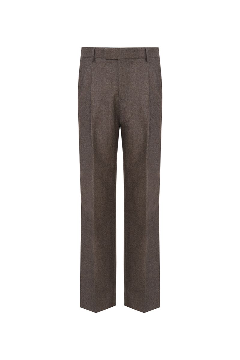 THEODORE Coffee Herringbone Double-Pleat Wool Trousers, view 2 of 8