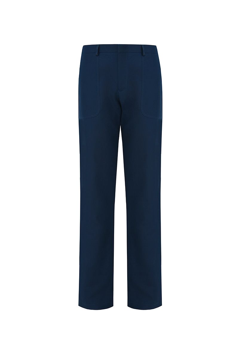 THEODORE Navy Patch-Pocket Cotton Trousers, view 2 of 8