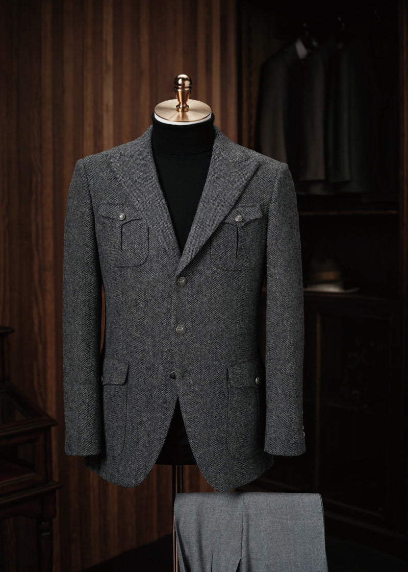 Portobello Road Charcoal Field Jacket displayed on a mannequin, showing the patch pockets