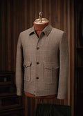 The Ginza Mocha Sports Jacket in a houndstooth check, displayed on a mannequin, front view