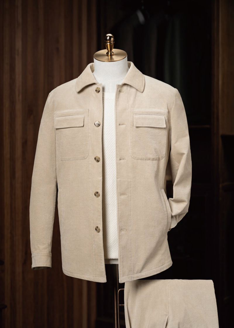 Sandalwood Cream Corduroy Sport Jacket displayed on a tailor's dummy