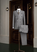 Mayfair Avenue Prince of Wales Check Grey Suit on a mannequin by timber doors