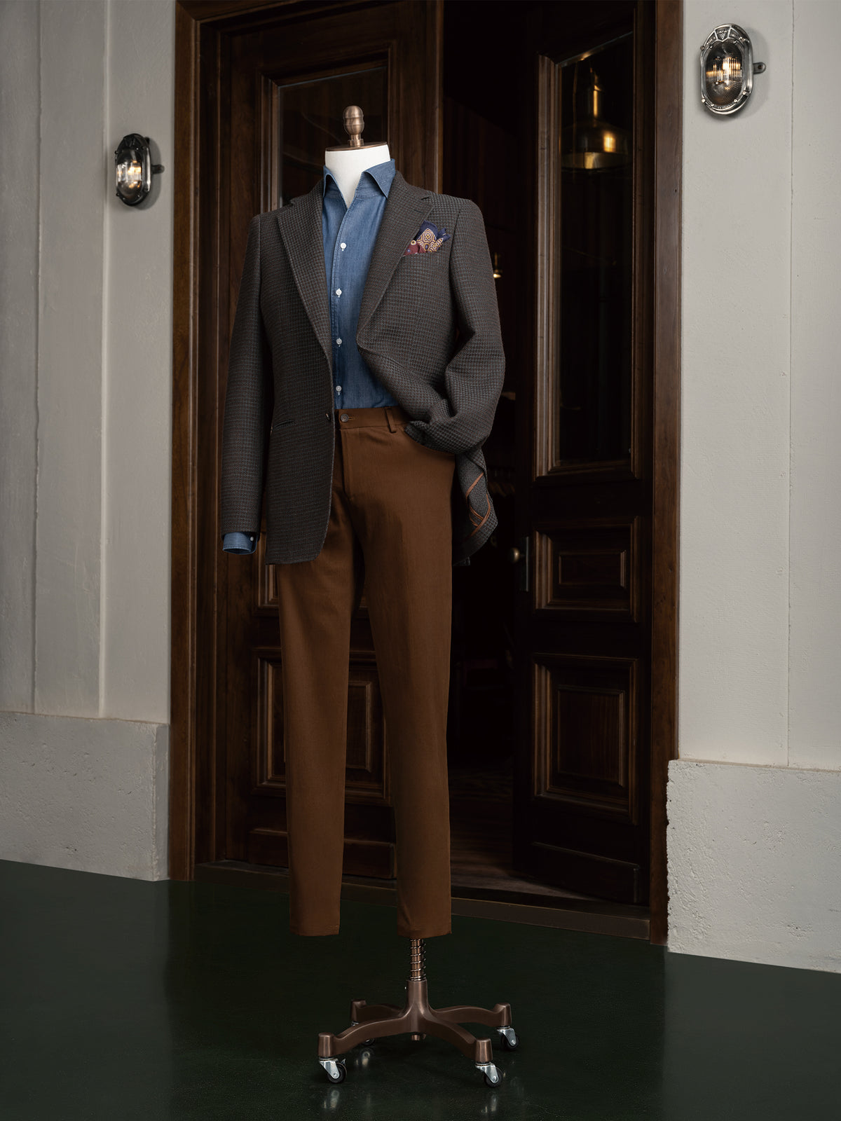 Melrose Avenue Grey Plaid Jacket on a mannequin, full-length view by timber doors