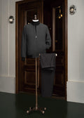 Fulton Street Charcoal Bomber Jacket with matching trousers on a mannequin by timber doors