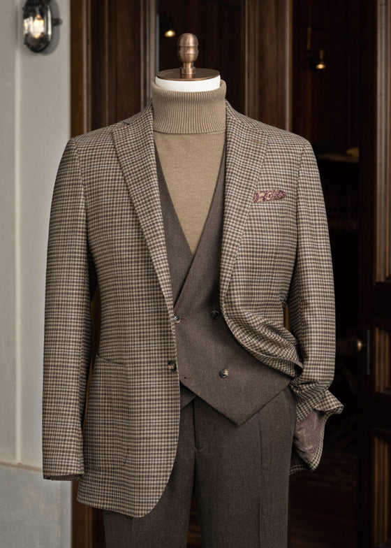 Monarch Mill Checkered Wool Blend Jacket displayed on a tailor's dummy