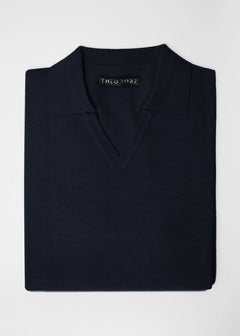 3J Whisky Shot Polo in navy, folded flat lay with open collar