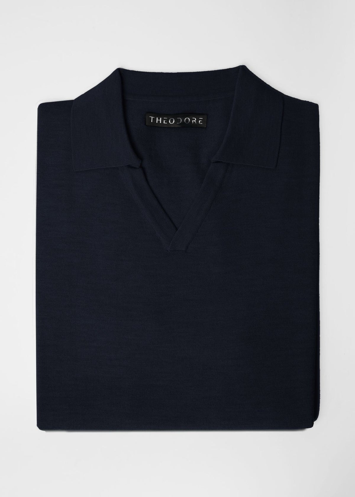 3J Whisky Shot Polo in navy, folded flat lay with open collar