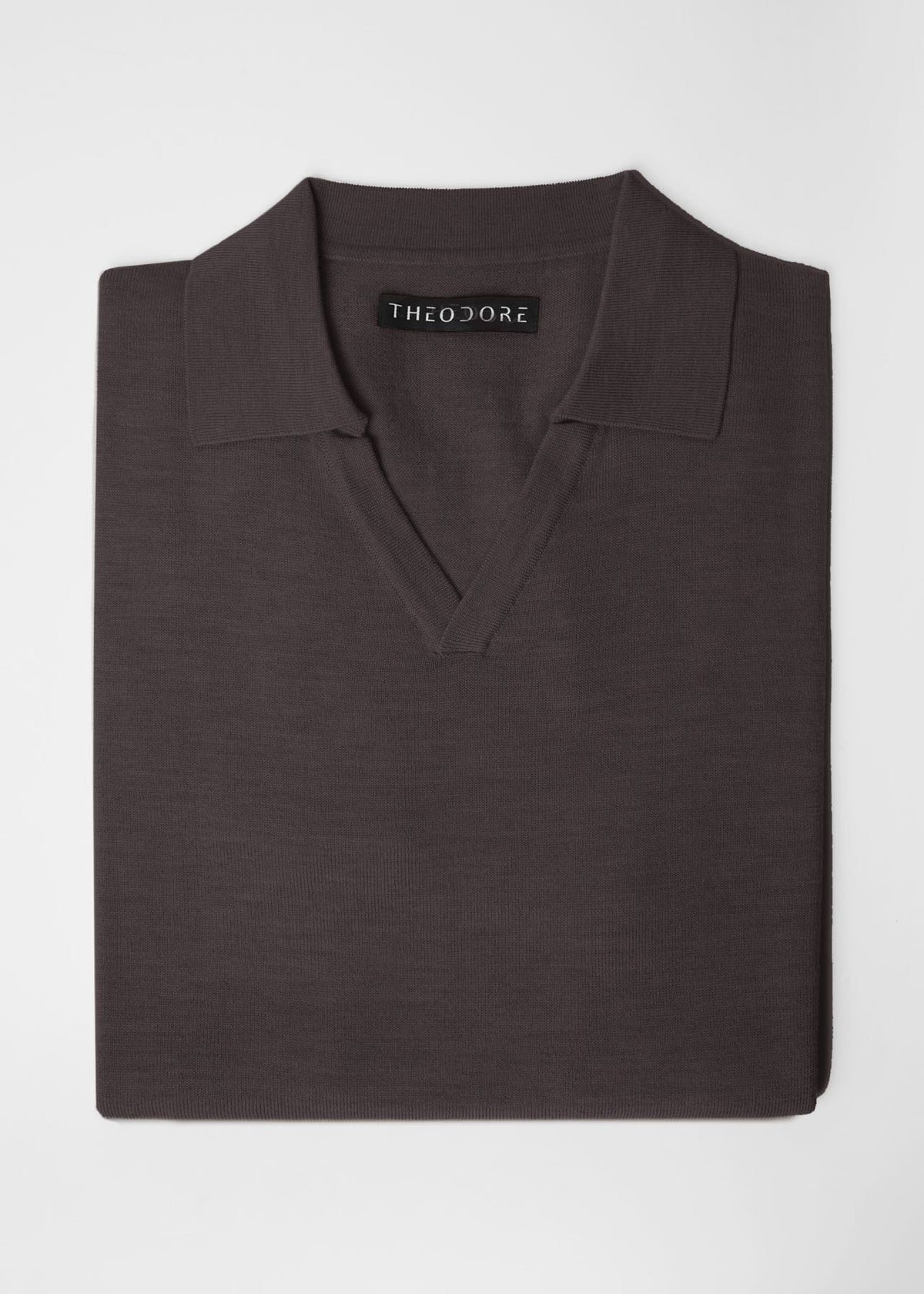 3J Whisky Shot Polo in taupe, folded flat lay with open collar