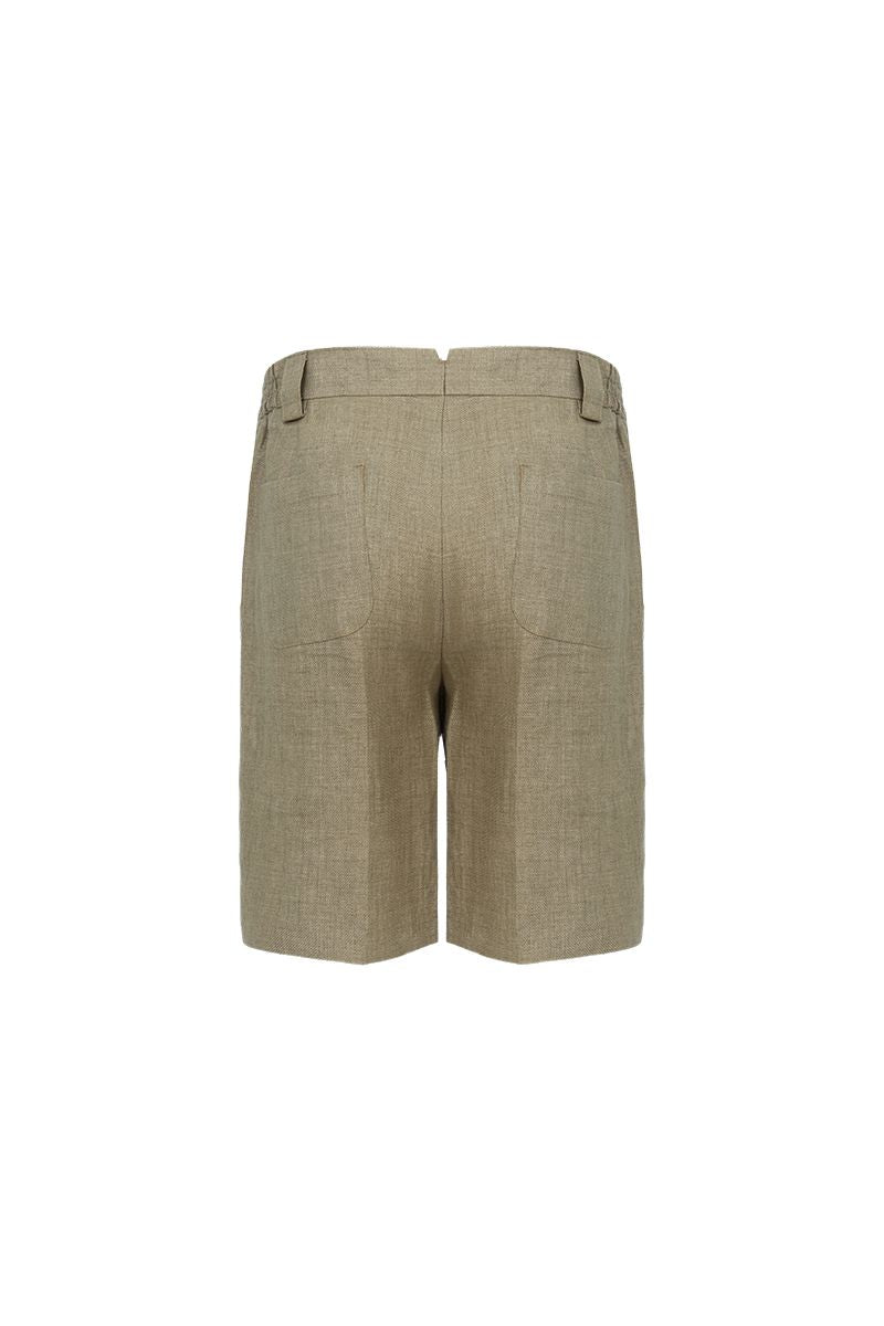 THEODORE Brown Linen Shorts, view 2 of 2